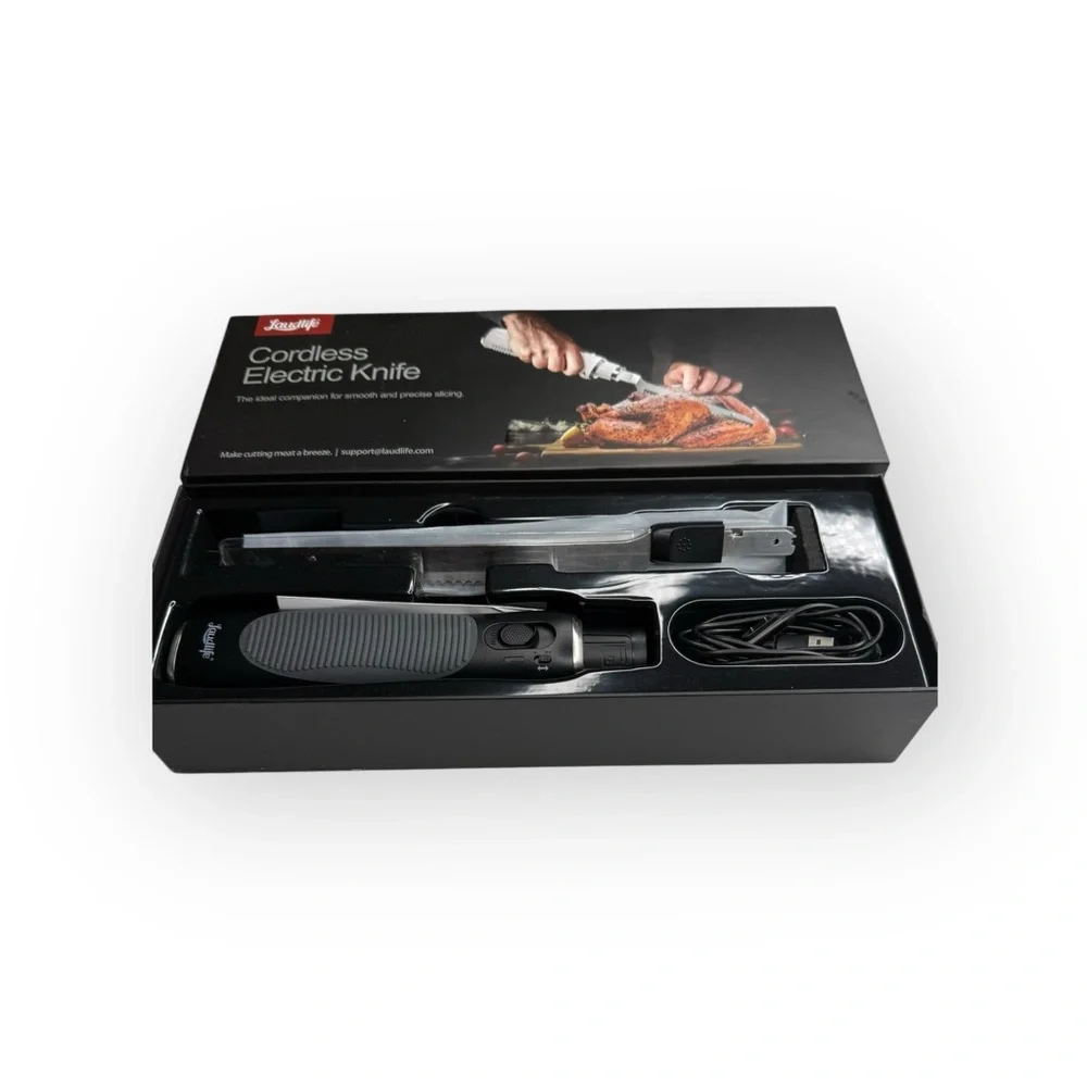 Laudlife ★ Cordless Electric Knife ★ Black ★ Stainless Steel Blades ★ Mag Charge